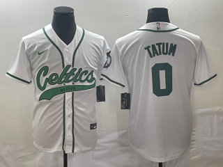 Men's Boston Celtics #0 Jayson Tatum White Stitched Baseball Jersey