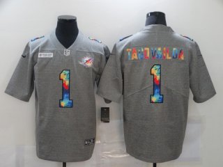 Miami Dolphins #1 Tua Tagovailoa gray rainbow limited jersey
