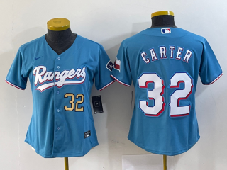 Women Texas Rangers #32 Evan Carter blue jersey 2