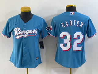Women Texas Rangers #32 Evan Carter blue jersey
