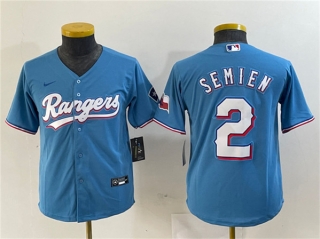 Women's Texas Rangers #2 Marcus Semien Blue With Patch Stitched Baseball Jersey(Run