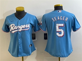 Women's Texas Rangers #5 Corey Seager Blue With Patch Stitched Baseball Jersey(Run small