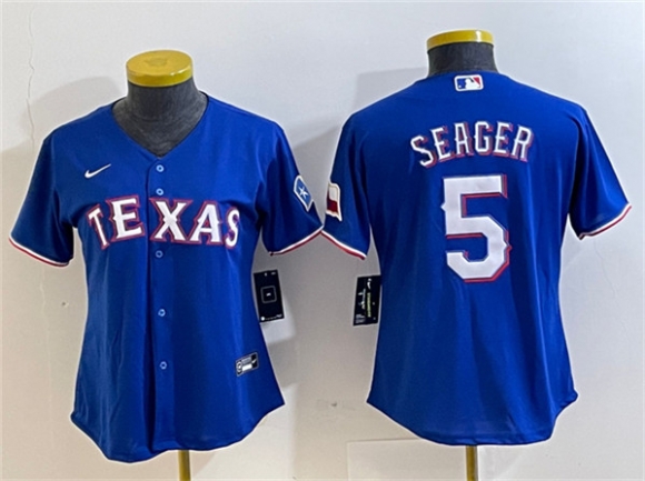 Women's Texas Rangers #5 Corey Seager Royal With Patch Stitched Baseball Jersey(Run small