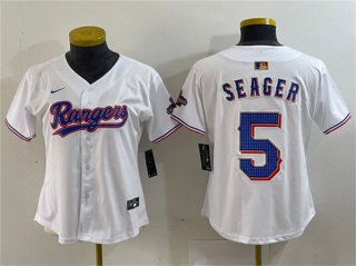 Women's Texas Rangers #5 Corey Seager White Gold Stitched Baseball Jersey(Run