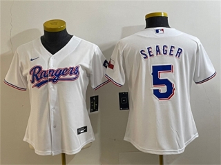 Women's Texas Rangers #5 Corey Seager White With Patch Stitched Baseball Jersey(Runsmall