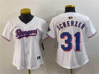 Women's Texas Rangers #31 Max Scherzer White Gold Stitched Baseball Jersey(Run