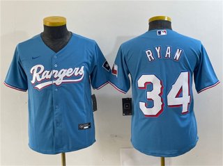 Women's Texas Rangers #34 Nolan Ryan Blue With Patch Stitched Baseball Jersey(Run
