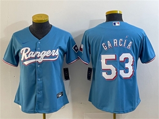 Women's Texas Rangers #53 Adolis García Blue With Patch Stitched Baseball Jersey(Run