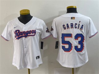 Women's Texas Rangers #53 Adolis Garcia White Gold Stitched Baseball Jersey(Run