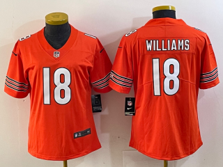 Women Chicago Bears #18 Caleb Williams orange 2024 Draft Vapor Football Stitched Jersey