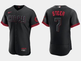 Cincinnati Reds Spencer Steer Black 2023 City Connect Flex Base Stitched Jersey