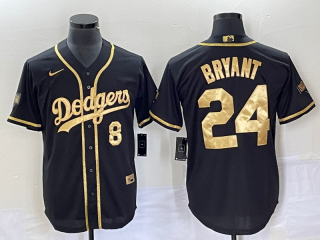 Los Angeles Dodgers Front #8 Back #24 Kobe Bryant Black Gold Cool Base Stitched