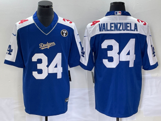Los Angeles Dodgers #34 Toro Valenzuela Blue Vin Scully Patch Stitched Jersey