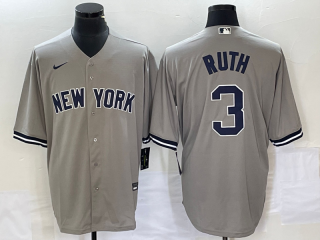 New York Yankees #3 Babe Ruth Gray Cool Base Stitched Baseball Jersey