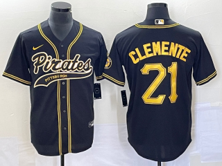 Pittsburgh Pirates #21 Roberto Clemente Black Cool Base Stitched Baseball Jersey