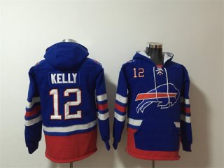 Buffalo Bills #12 Jim Kelly Royal Ageless Must-Have Lace-Up Pullover Hoodie