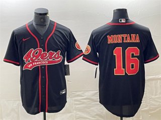 San Francisco 49ers #16 Joe Montana Black With Patch Cool Base Stitched Baseball