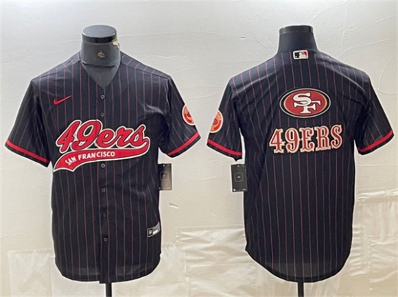San Francisco 49ers Black Team Big Logo With Patch Cool Base Stitched Baseball Jersey 2