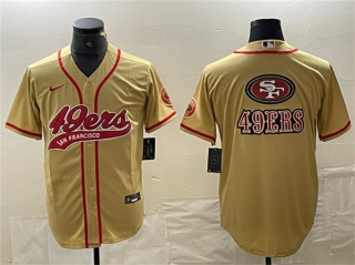 San Francisco 49ers Gold Team Big Logo With Patch Cool Base Stitched Baseball Jersey