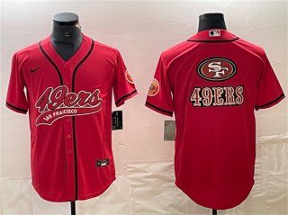 San Francisco 49ers Red Team Big Logo With Patch Cool Base Stitched Baseball Jersey 2