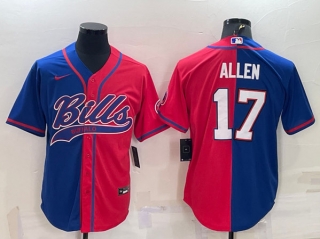 Buffalo Bills #17 Josh Allen RoyalRed Split With Patch Cool Base Stitched Baseball