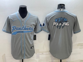Carolina Panthers Gray Team Big Logo With Patch Cool Base Stitched Baseball Jersey