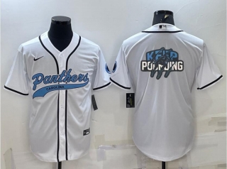 Carolina Panthers White Team Big Logo With Patch Cool Base Stitched Baseball Jersey