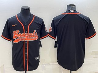 Cincinnati Bengals Blank Black With Patch Cool Base Stitched Baseball Jersey 2