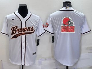 Cleveland Browns White Team Big Logo With Patch Cool Base Stitched Baseball Jersey