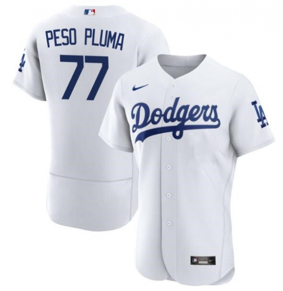 Los Angeles Dodgers #77 Peso Pluma White Flex Base Stitched Baseball Jersey