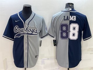 Dallas Cowboys #88 CeeDee Lamb Navy Gray Split With Patch Cool Base Stitched