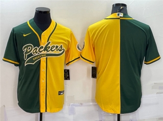 Green Bay Packers Blank Green Yellow Split With Patch Cool Base Stitched Baseball