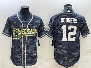 Green Bay Packers #12 Aaron Rodgers Gray Camo With Patch Cool Base Stitched