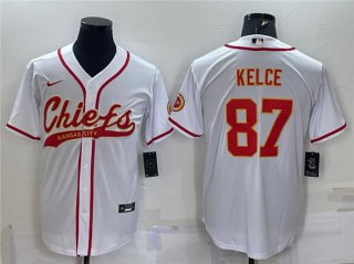 Kansas City Chiefs ##87 Travis Kelce White With Patch Cool Base Stitched Baseball