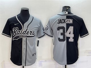 Las Vegas Raiders #34 Bo Jackson Black Grey Split With Patch Cool Base Stitched Jersey