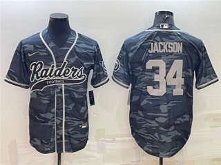 Las Vegas Raiders #34 Bo Jackson Gray Camo With Patch Cool Base Stitched Baseball