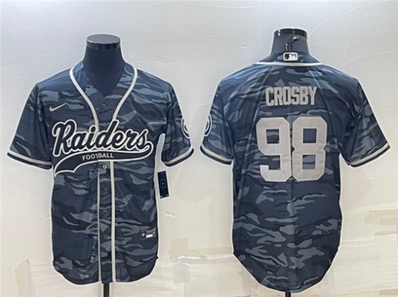 Las Vegas Raiders #98 Maxx Crosby Gray Camo With Patch Cool Base Stitched