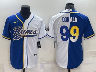 Los Angeles Rams #99 Aaron Donald Royal White Split With Patch Cool Base Stitched