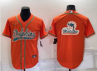 Miami Dolphins Orange Team Big Logo With Patch Cool Base Stitched Baseball Jersey