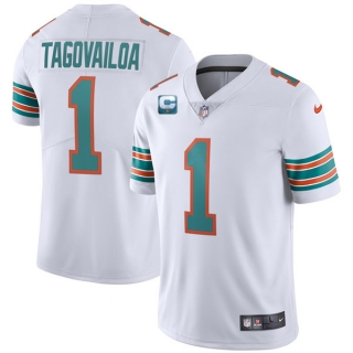 Miami Dolphins 2022 #1 Tua Tagovailoa White With 1-Star C Patch Stitched Jersey