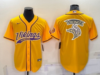 Minnesota Vikings Gold Team Big Logo With Patch Cool Base Stitched Baseball Jersey