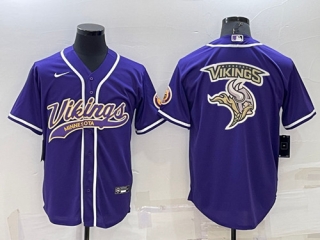 Minnesota Vikings Purple Team Big Logo With Patch Cool Base Stitched Baseball Jersey