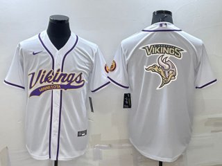 Minnesota Vikings White Team Big Logo With Patch Cool Base Stitched Baseball Jersey