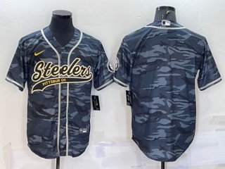 Pittsburgh Steelers Blank Gray Camo With Patch Cool Base Stitched Baseball Jersey