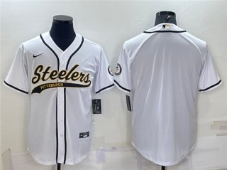 Pittsburgh Steelers Blank White With Patch Cool Base Stitched Baseball Jersey