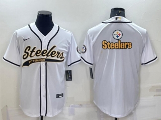 Pittsburgh Steelers White Team Big Logo With Patch Cool Base Stitched Baseball Jersey