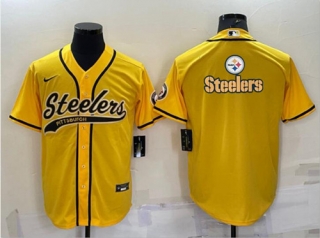 Pittsburgh Steelers Yellow Team Big Logo With Patch Cool Base Stitched Baseball Jersey