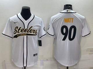 Pittsburgh Steelers #90 T.J. Watt White With Patch Cool Base Stitched Baseball Jersey