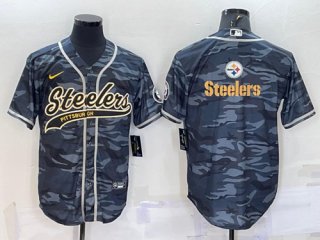 Pittsburgh Steelers Blank Gray Camo Team Big Logo With Patch Cool Base Stitched