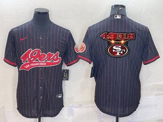 San Francisco 49ers Team Big Logo Black With Patch Cool Base Stitched Baseball Jersey